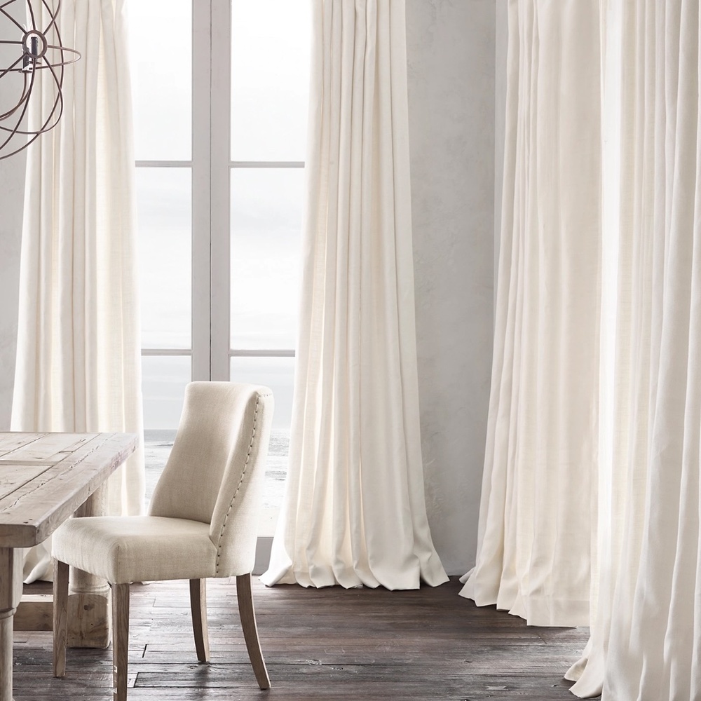 Restoration Hardware Belgian Linen Rod-Pocket Lined Drapery in White (4 panels)